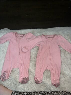 Carter's Pink Floral-Trim Zipper Footed One-Pieces (Pack of 2)